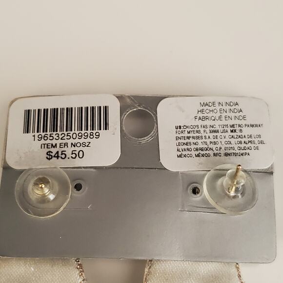 Chico's Champagne Glass Earrings Faux Pearls Gold‎ Tone Beads Crystals NWT - Picture 9 of 9